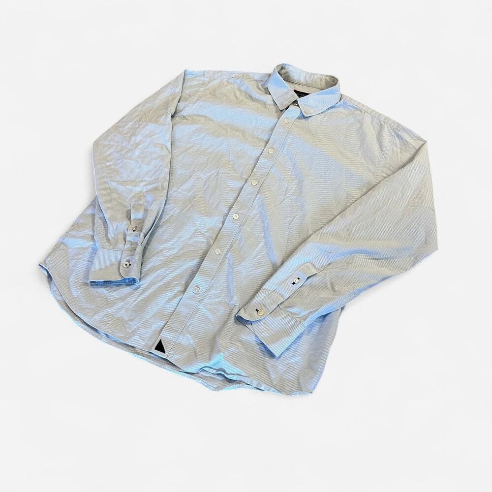 Untuckit white & blue striped cotton button-up formal classy shirt